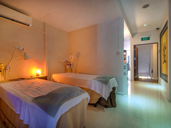 Treatment room with two beds